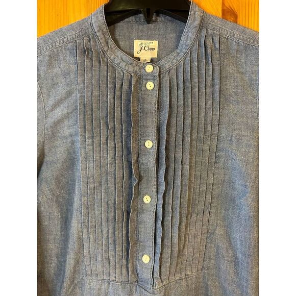 J. Crew Womens Chambray Tuxedo Pullover Long Sleeve Blue Tunic Size Small (5304) - Picture 3 of 6